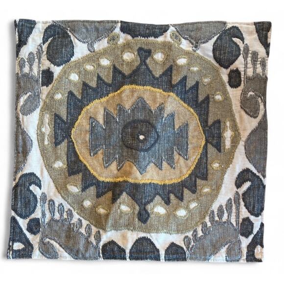 Pottery Barn Chiara Ikat Gray Crewel Embroidered Pillow Sham Set 20 x 20 - Picture 7 of 10